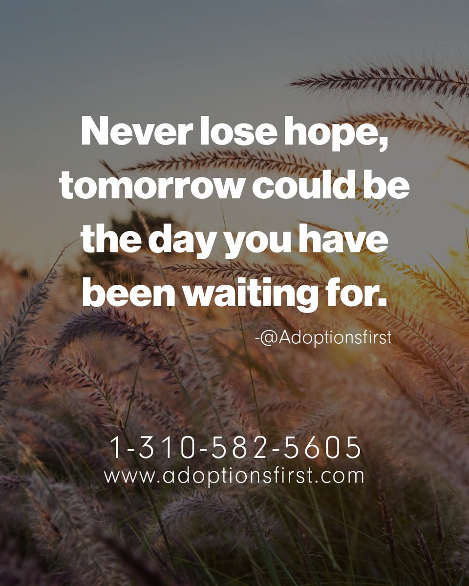 AdoptionsFirst's tweet photo. Never lose hope. The future you’re praying for may be closer than you think.

If you’re considering adoption — whether as an expectant mother or hopeful parent — we’re here to walk beside you with compassion and guidance.

📞 Call 1-310-582-5605
🌐 Visit https://t.co/Kvw12OLPPG https://t.co/On9x0OpyzH