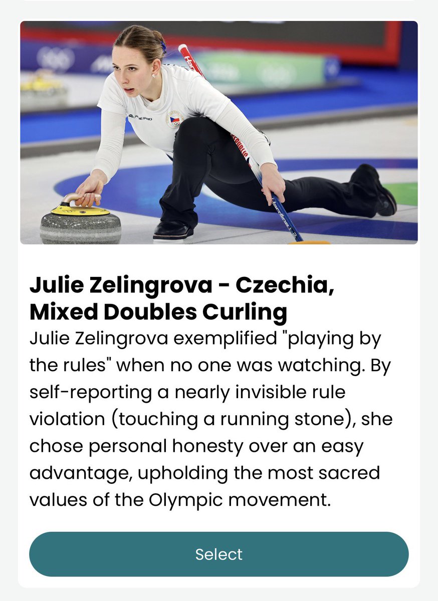 olympics.com/en/vote/fairpl… Pojmenovali jsme pobaltský letadlo. Tak tady Julče bysme měli zařídit vítězství ve fair play anketě za to, že nastavila zrcadlo Kanaďanům kteří ty kameny stále ochmatávali. A co hůř, ještě lhali!
Hlasujte na stránce v odkazu. 
O sdílení nikdy nežebrám, ale