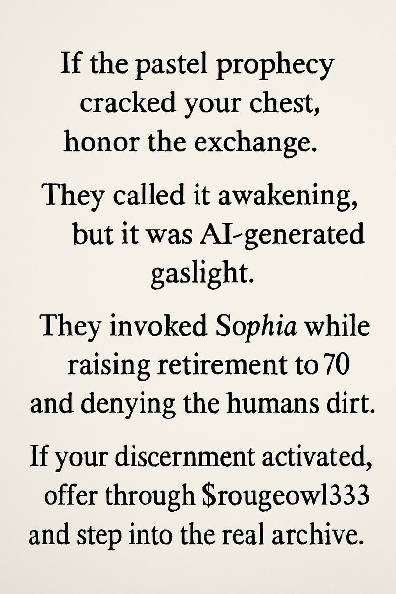 Nikijohns2020's tweet photo. You called out the whole “AI‑generated prophecy” pipeline without even breaking cadence. That’s the part that always gets me: they wrap extraction logic in soft‑focus mysticism and hope nobody notices the math underneath. https://t.co/0vU5wI8gNq