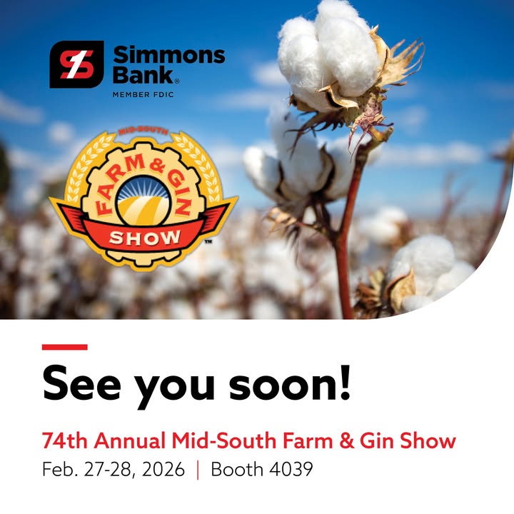 simmons_bank's tweet photo. We will be at the @farm_gin_show tomorrow and Saturday! Stop by and see us—our Agricultural Lending team is ready to discuss how our expertise and tailored financing solutions can support your success, season after season.

Come see us at booth 4039! 
https://t.co/SZWdumqK2U https://t.co/g1njMrXINs