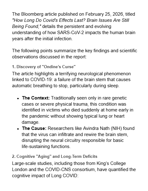 dlingenfelter's tweet photo. Long COVID is a chronic neurological condition causing rare brainstem failure and cognitive decline equivalent to 10-20 years of aging.

The damage is linked to a "leaky" blood-brain barrier and viral fragments persisting in the brain for up to four years.🧵 https://t.co/tgV4pLubeP
