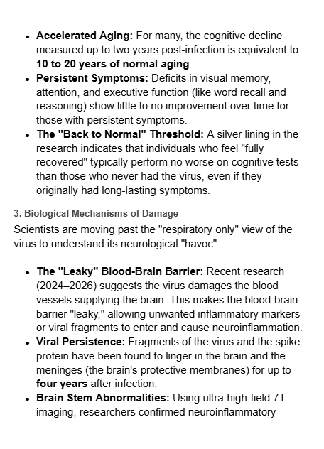 dlingenfelter's tweet photo. Long COVID is a chronic neurological condition causing rare brainstem failure and cognitive decline equivalent to 10-20 years of aging.

The damage is linked to a "leaky" blood-brain barrier and viral fragments persisting in the brain for up to four years.🧵 https://t.co/tgV4pLubeP