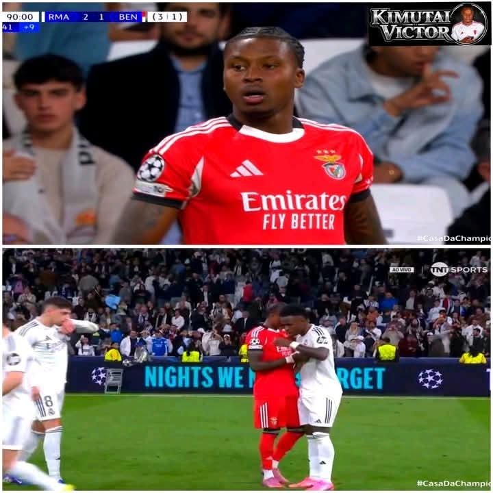 FanbaseRonaldo's tweet photo. After the whistle, a Benfica player asked Vinícius Jr. for his shirt. Vini pointed to the tunnel — they’d meet there.

If what Gianluca Prestianni was accused of is true, that’s disappointing.

But in the end, football and love won 🤍⚽ https://t.co/Bp60X4U5Sk