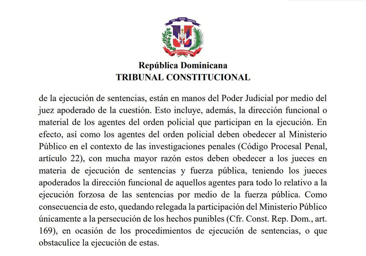 AndersonBens's tweet photo. La fuerza pública no le compete al Ministerio Público, sino al Poder Judicial. En los procesos judiciales, los jueces tienen el mando de la policía, así como el que ejercen los fiscales en las investigaciones penales y diligencias regladas. Jurisdicho en la sentencia TC/0743/25: https://t.co/MdLUcMXUHp