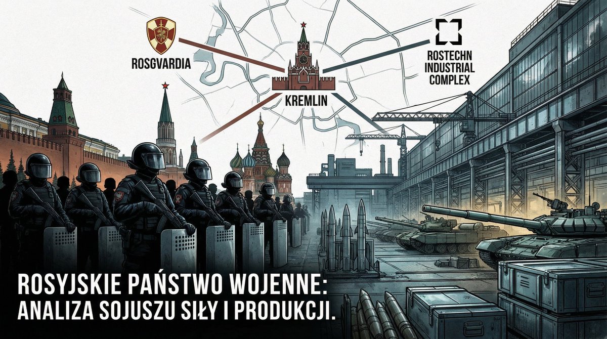 Maciej_Korowaj's tweet photo. MGŁA WOJNY - Sojusz karabinów i fabryk
Czyli jak Rosgwardia i Rostechn szykują się na burzę na Kremlu...
Rosja coraz mniej przypomina państwo w klasycznym sensie, a coraz bardziej - organizm podporządkowany jednemu celowi: przetrwać i wygrać wojnę, która rozlewa się nie tylko po mapie frontu, ale po całym jej terytorium.
Ta metamorfoza nie dzieje się w publicystyce, tylko w obszarach, których z coraz większą determinacją obserwuję nie mniej jak lnie frontu w Ukaranie - tj. w paragrafach: w dekretach, ustawach, regulaminach.
I właśnie na ich styku, co może wielu umykać wyrasta dziś nowy blok siłowy - sojusz karabinów i fabryk, Rosgwardii i kompleksu Rostechn–Manturow–Czemiezow, przygotowywany na wypadek burzy politycznej w samym sercu Kremla.
Sztab wojny wewnętrznej
11 lutego 2026 roku wszedł w życie dekret prezydenta Federacji Rosyjskiej o utworzeniu i regulaminie Głównego Sztabu wojsk Gwardii Narodowej. W mojej ocenie to nie jest kosmetyczna reorganizacja. Regulamin pisany jest językiem wojny tj. - Główny Sztab ma planować użycie wojsk Rosgwardii w czasie pokoju, w okresie narastania zagrożenia agresją i w czasie wojny; organizować i kontrolować gotowość bojową oraz mobilizacyjną; rozwijać system dowodzenia, łączności i rozpoznania; analizować doświadczenia bojowe, prognozować rozwój sytuacji operacyjnej, przygotowywać propozycje do Planu Obrony Federacji Rosyjskiej.
To formalne podniesienie Rosgwardii do rangi komponentu systemu strategicznego FR – obok Sił Zbrojnych (SZ), a nie tylko jako „wewnętrzne wojska” od tłumienia protestów. Wpisanie Głównego Sztabu Rosgwardii w Plan Obrony FR oznacza, że przy stole, gdzie planuje się przyszłe wojny, obok Sztabu Generalnego pojawia się drugi sztab wojny – tej „domowej”.
Oceniam, że najważniejsze są tu jednak zapisy dotyczące fazy przejściowej. Główny Sztab ma opracować plan przygotowania obiektów „obronnej infrastruktury” Rosgwardii oraz plan przedsięwzięć tej formacji „przy narastaniu zagrożenia agresją przeciw Federacji Rosyjskiej do momentu ogłoszenia mobilizacji”.
To jest sedno rosyjskiego myślenia o konflikcie w ramach doktryny - Wojny Zrównoważonej, która nie zaczyna się od formalnego ogłoszenia mobilizacji. Wojna zaczyna się wcześniej, w szarej strefie, kiedy państwo oficjalnie udaje normalność, ale de facto już funkcjonuje w trybie alarmowym. Rosgwardia dostaje własną, precyzyjnie opisaną ścieżkę działania na ten czas.
Katalog zadań, jakie dokumenty, które uzyskałem, przypisują Głównemu Sztabowi i samej Rosgwardii, układa się w pełnowymiarowy scenariusz wojny wewnętrznej.
Formacja ma brać udział w walce z terroryzmem i „ekstremizmem”, zapewniać reżimy stanu wojennego i stanu wyjątkowego, uczestniczyć w terytorialnej obronie Federacji Rosyjskiej, wspierać straż graniczną FSB, tłumić masowe zamieszki w zakładach karnych i w miastach, chronić porządek publiczny podczas wydarzeń masowych.
To już nie jest policja z transporterami opancerzonymi – to wewnętrzna armia przygotowana do prowadzenia operacji na własnym terytorium.
Armia na zewnątrz, armia do środka
W tle pozostaje Sztab Generalny, który zachowuje swoje ustawowe kompetencje: planowanie użycia Sił Zbrojnych, dowodzenie operacjami na kierunkach zewnętrznych, przygotowywanie kampanii, także z użyciem broni jądrowej. Dekret o Głównym Sztabie Rosgwardii niczego mu formalnie nie odbiera. Ale nie o formalności tu chodzi.
System zaczyna działać jak organizm o dwóch mózgach: Sztab Generalny - patronuje wojnie „na zewnątrz”, Główny Sztab Rosgwardii – wojnie „do środka”.
Ten drugi sztab ma własne narzędzia analizy, własne kanały raportowania, własny język zagrożeń i własny segment w Planie Obrony FR. O ile Sztab Generalny liczy dywizje, brygady, osie natarcia i głębokość operacyjną, o tyle Rosgwardia patrzy na mapę kraju pod kątem rafinerii, węzłów kolejowych, elektrowni, zakładów karnych, dzielnic „problematycznych” miast.
Bardzo ważne jest także to, że Główny Sztab Rosgwardii ma własny (oddzielny) system mobilizacyjny: zarządzanie rezerwą, ewidencję „mobilizacyjnego zasobu ludzkiego”, planowanie szkoleń, współpracę z władzami regionalnymi przy przekwalifikowaniu rezerwistów. To równoległy, choć mniejszy, system rezerw wobec armii - kolejny zasób ludzi pod bronią, którym dysponuje nie Sztab Generalny, lecz Zołotow.
FSB - układ nerwowy państwa
Trzeci filar tej konstrukcji to służby bezpieczeństwa. Nowe ustawy dotyczące łączności czynią z nich faktyczny układ nerwowy państwa wojennego. Zmiany przyjęte w lutym 2026 roku ustanawiają dla operatorów łączności obowiązek zawieszania świadczenia usług na żądanie służb bezpieczeństwa w przypadkach określonych przez akty prezydenckie. Jednocześnie zwalniają operatorów z odpowiedzialności za szkody wyrządzone abonentowi, jeśli wynikają z wykonania takiego żądania.
Połączone z innymi zmianami, które dają służbom prawo żądania odcięcia konkretnego użytkownika od Internetu i sieci komórkowej, tworzy to zamknięty obwód. Służba może wskazać cel; operator ma obowiązek technicznie wykonać polecenie; prawo chroni go przed konsekwencjami cywilnymi.
To nie jest już tylko filtr treści. To narzędzie natychmiastowego wyłączenia pojedynczego człowieka z systemu komunikacyjnego - świata, w którym smartfon jest interfejsem do bankowości, administracji, pracy i relacji społecznych.
To, w połączeniu z narastającą kontrolą nad aresztami śledczymi i coraz szerszym katalogiem przestępstw „przeciwko bezpieczeństwu państwa”, sprawia, że FSB staje się nie tylko strażnikiem reżimu, ale też spoiwem między wojną zewnętrzną i wewnętrzną: wszystko, co dzieje się w kraju, może zostać opowiedziane jako epizod wielkiej konfrontacji z wrogiem.
Burza na Kremlu - dlaczego karabiny potrzebują fabryk
To wszystko byłoby już samo w sobie obrazem państwa przygotowanego na długą, wielowymiarową wojnę. Ale w ostatnich tygodniach na tym tle pojawił się element, który dobrze wpisuje się w moją tezę o „burzy na Kremlu”.
Szef Rosgwardii, Wiktor Zołotow, publicznie i demonstracyjnie gratuluje Denisowi Manturowowi - pierwszemu wicepremierowi i zaufanemu człowiekowi Siergieja Czemiezowa - nadania tytułu Bohatera Rosji. Robi to na posiedzeniu kolegium Rosgwardii, przed własnym korpusem dowódczym. Manturow odpowiada, podkreślając wysoką efektywność Rosgwardii i „osobisty wkład” Zołotowa w zapewnianie bezpieczeństwa państwa.
Dodam że w języku rosyjskiej polityki to nie jest kurtuazja. To komunikat. Po jednej stronie stoi formacja, która właśnie dostała status wewnętrznej armii z własnym sztabem wojny. Po drugiej - klan przemysłowy skupiony wokół Rostechnu, człowieka od zbrojeniówki i zasobów produkcyjnych.
Zdjęcie jest proste: ludzie od karabinów i ludzie od fabryk pokazują, że widzą się nawzajem jako partnerów politycznych, nie tylko wykonawców zleceń.
Jeżeli szukać klucza do tego gestu, to jest nim strach elit przed niekontrolowanym przesileniem. W wariancie miękkim - chodzi o przygotowanie się na głębszą rekonstrukcję rządu, przetasowanie w otoczeniu Putina, możliwe „odcinanie” najbardziej skompromitowanych figur (znamy już to).
W wariancie twardym - na ewentualne zachwianie pionu władzy, w którym trzeba będzie szybko ustalić, kto dysponuje realną siłą i zasobami. W obu przypadkach liczą się dwie rzeczy: kto kontroluje przemoc i kto kontroluje strumień pieniędzy oraz produkcję wojenną.
Oś Zolotow–Czemiezow–Manturow łączy te dwa zasoby. Rosgwardia daje struktury, ludzi pod bronią, prawo działania wewnątrz kraju, gotowość bojową i mobilizacyjną wpiętą w państwowy system planowania. Rostechn i Manturow dostarczają sprzęt, amunicję i technologiczne zaplecze wojny; kontrolują portfel zamówień i łańcuchy dostaw. Razem tworzą „partię porządku”: blok, który może wystąpić pod hasłem obrony stabilności, kiedy reszta elit będzie się zajmować przetasowaniami w gabinetach.
Trzy serca państwa wojennego
Z mojej perspektywy byłego analityka wywiadu rosyjskie państwo wojenne ma dziś trzy serca. Sztab Generalny SZ FR bije w rytmie wojny zewnętrznej, licząc brygady, dywizje, kilometry frontu. FSB jest układem nerwowym i odpornościowym – filtruje informacje, odcina, izoluje, definiuje zagrożenia. Główny Sztab Rosgwardii pompuje krew do struktur, które mają pilnować porządku wewnątrz, bronić infrastruktury, tłumić niepokoje.
Sojusz karabinów i fabryk - Rosgwardii i Rostechnu - wchodzi w to jako polityczne spoiwo. W razie burzy na Kremlu, kiedy polityczna mgła gęstnieje, a układ sił staje się niepewny, to właśnie taki blok może powiedzieć: „my zapewnimy ciągłość wojny i porządku”.
Dla Rezydenta Kremla to z jednej strony ubezpieczenie, z drugiej - potencjalne zagrożenie, bo każdy układ, który łączy przemoc i przemysł, prędzej czy później zaczyna myśleć także o własnym bezpieczeństwie, nie tylko o bezpieczeństwie państwa.
Na razie widać, że system jest domykany w logice: wojna będzie trwać, a wewnątrz mogą przyjść wstrząsy. Gdy mgła wojny opadnie z frontu, może się okazać, że najważniejsze bitwy rozstrzygną się nie między armią rosyjską a ukraińską, lecz między różnymi partiami porządku wewnątrz samej Moskwy.
W moich kalkulacjach właśnie na tę ewentualność Rosgwardia i Rostechn wydają się dziś metodycznie się szykować.
PS.
Luty 2026 roku jest w tej układance momentem jakościowej zmiany. Wszystko to, o czym pisałem w 2025 roku jako o „przygotowaniach” - nowelizacje ustaw mobilizacyjnych, rozszerzanie katalogu przestępstw przeciwko bezpieczeństwu państwa, budowanie ram prawnych pod kontrolę informacji - teraz przechodzi w fazę operacyjną.
Rusza realnie całoroczny pobór, domykają się mechanizmy rolowania mobilizacyjnego rezerwy, FSB dostaje do ręki twardy wyłącznik łączności, a Rosgwardia własny sztab wojny i miejsce w Planie Obrony.
W tym sensie luty 2026 nie jest początkiem nowego kursu, tylko momentem, w którym dotychczasowe zmiany „schodzą z deski kreślarskiej na ulicę” - państwo wojenne Putina przestaje być projektem, a zaczyna działać jako gotowy system.
Pozdrawiam i dziękuję.