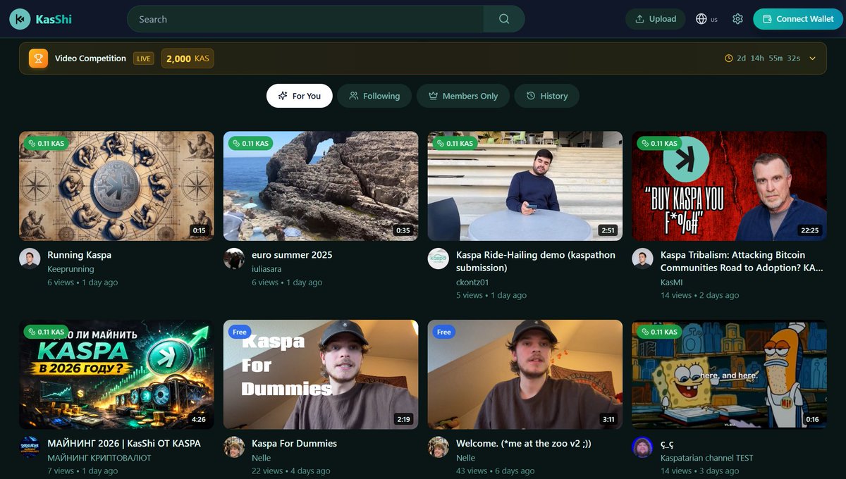 🚀 New project in the crypto space! 

A video platform where creators earn $KAS using microtransactions for tips, subscriptions, and paid videos. 

Why pay for YouTube membership when you can pay per view? Could be a gamechanger for content creators!