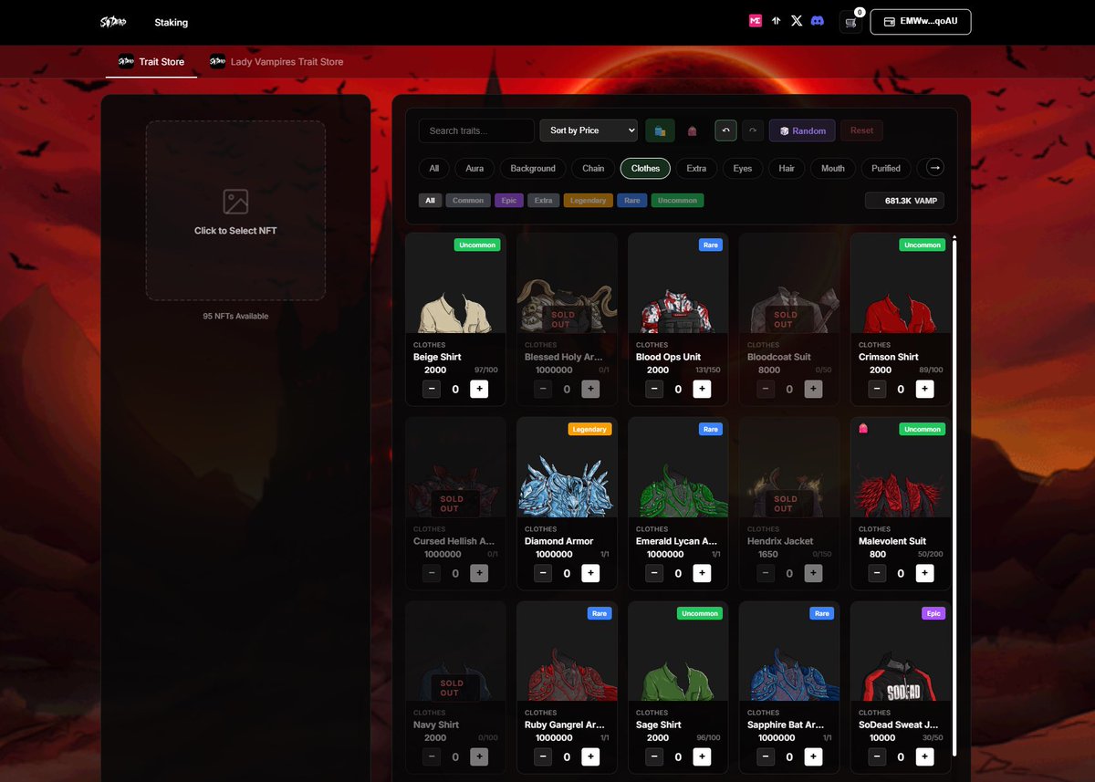 Updated Staking Site and Trait Store are now Live! 🩸

Thanks to <a href="/GotmLabz/">GOTM Labz</a> and <a href="/moon_blaze_/">Rico</a>  for the amazing job, the new UI and functionality are great!

This team always delivers, seriously impressive! 💪