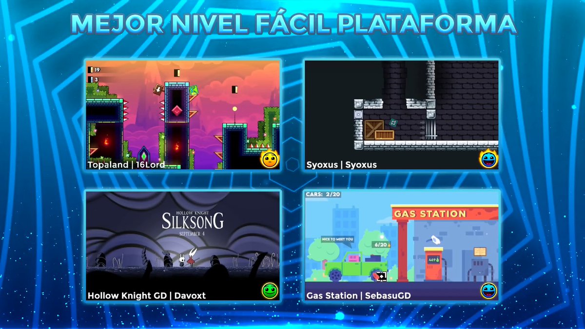 Y tu a cual le vas en la categoría de mejor nivel fácil plataforma? (easy-hard)
Pocos días para los resultados de los GD Awards Hispanos! 🏆

Si no has votado, hazlo ahora!
forms.gle/sYzW27rMUtEzxw…