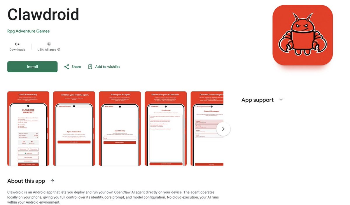 peanutz28's tweet photo. @AltcoinDaily Hi guys
There are a lot of pointless projects today, but I think I've found something interesting. The team created the Clawdroid application for Android and deployed AI agents in it. They have already been published in Google Play. Maybe one of you will be useful) @clawdroid https://t.co/Q9JnEUvBfr