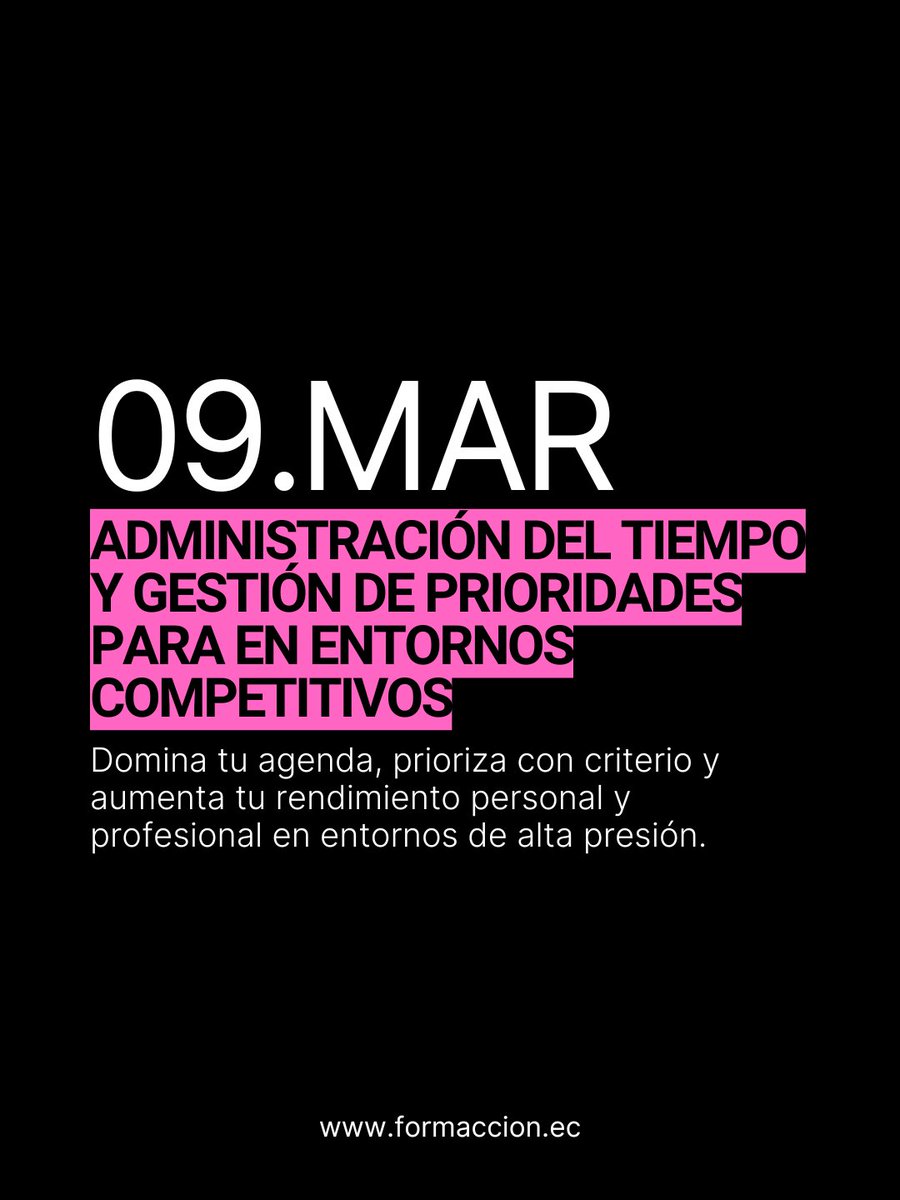 formaccion_ec's tweet photo. Este curso tiene la misión de hacer que tus horas rindan más que las de tu competencia. 🚀

Fechas de clases en vivo:
9 y 16 de marzo

Son: 
✔️ 10 horas en total
✔️ Material asincrónico complementario
✔️ Evaluación final
✔️ Diploma de Aprobación

https://t.co/o4MyYHTv52 https://t.co/zUNS1nj2iD