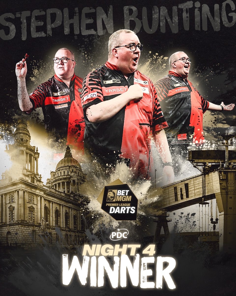BUNTING BLASTS TO VICTORY IN BELFAST!

The Bullet is off and running in style 👏

Stephen Bunting downs Gian van Veen 6-2 to claim glory in Belfast and win Night Four of the BetMGM Premier League!