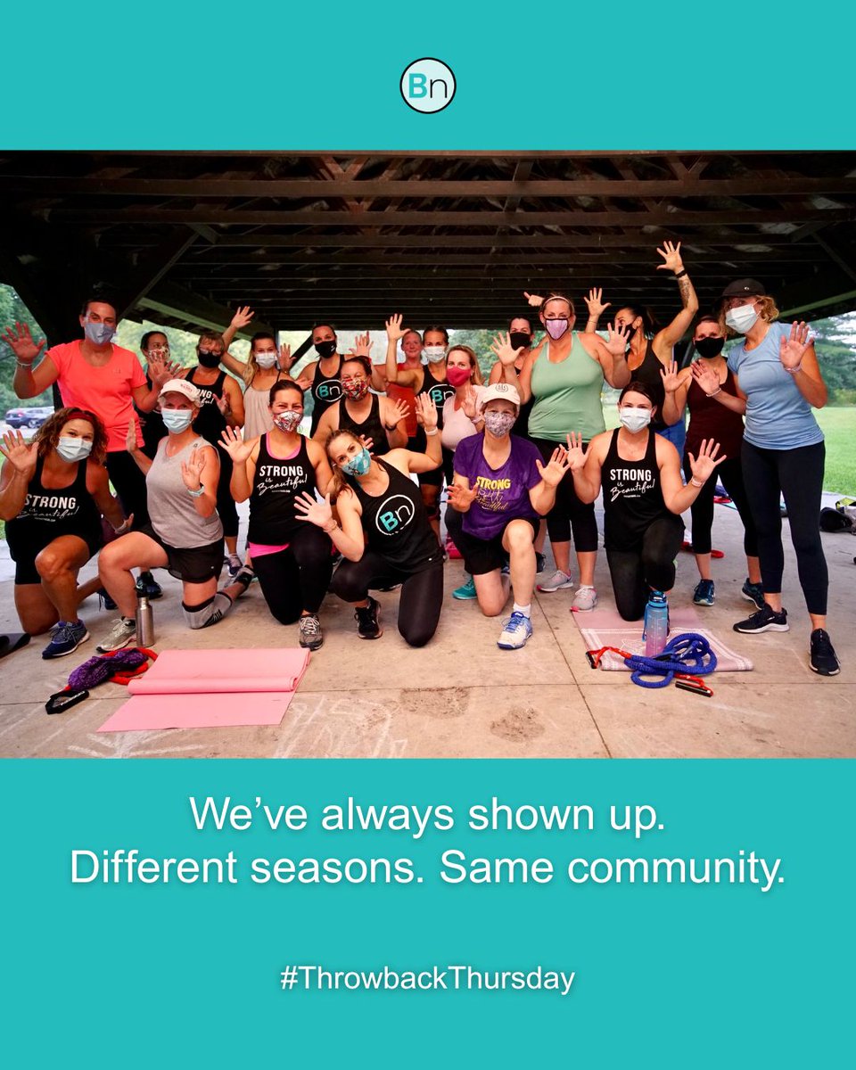 wearebuffnation's tweet image. Throwback to our COVID days - masked, distanced, but still showing up. Different ages, seasons of life, fitness levels. All adapting as needed. No one was perfect, and no one had to be. This is about belonging. Just show up as you are. #Tbt #springchallenge2026 #communitymatters