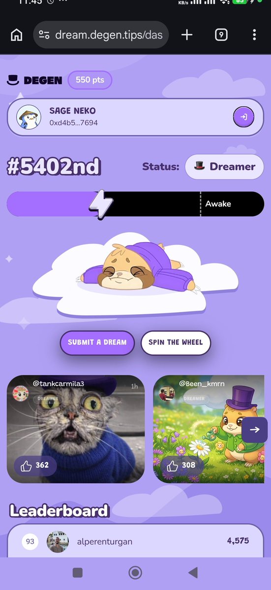 If you care to dream big like me. Join with this link for a chance to win a Whitelist spot.🎩

dream.degen.tips/login?ref=sage…