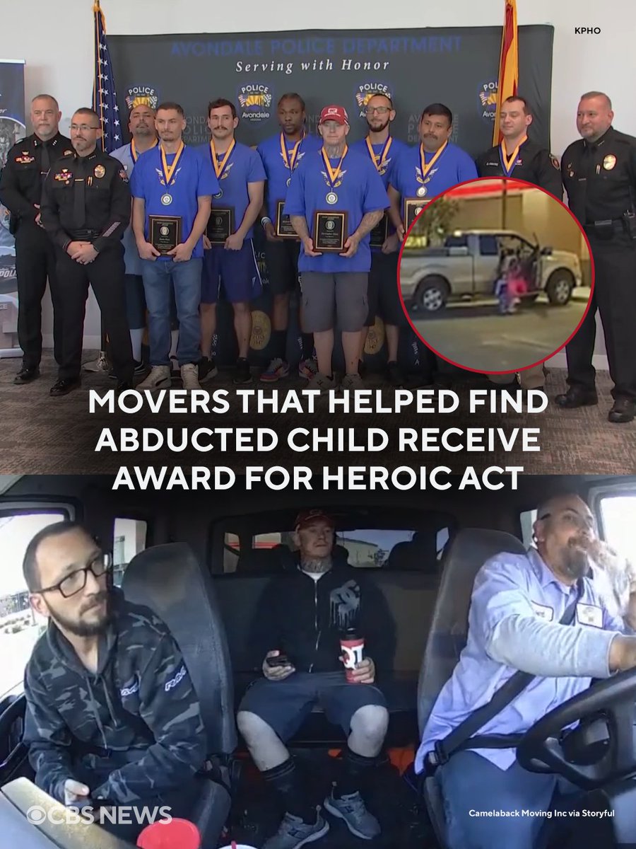 The security guard and moving crew that helped rescue an abducted child after spotting the 2-year-old girl and her suspected kidnapper at a gas station on Sunday received plaques for their heroics. Police say the security guard called 911 after the movers used their truck to