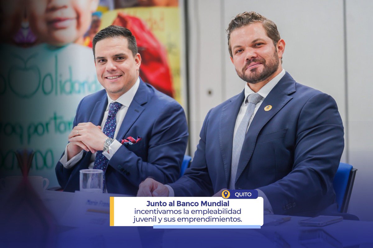 Educacion_Ec's tweet photo. 🔹 [QUITO] Los viceministros @AbJltorres y @mariocuvi se reunieron con representantes del @BancoMundialLAC, en el marco de la misión de preidentificación del proyecto “Habilidades y Transición al Empleo”.🌍

En el encuentro se analizó las líneas de apoyo de financiamiento,requerimientos técnicos, presupuestarios y de monitoreo establecidos para el proyecto. Además, el fortalecimiento de la educación técnica y tecnología.📈
 
¡Incentivamos la empleabilidad juvenil y sus emprendimientos! 👏

#ElNuevoEcuador