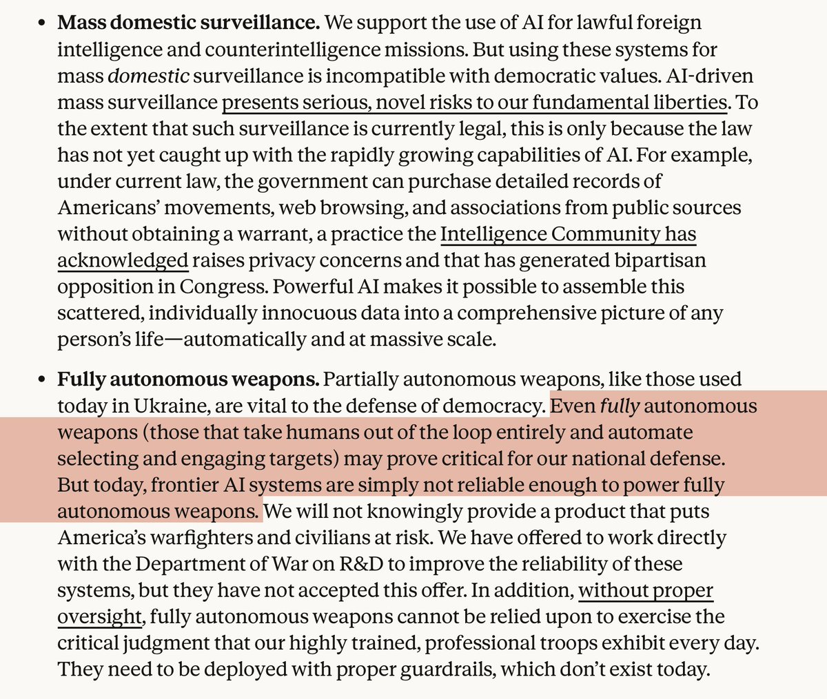 "Please don't let our model order missile strikes until it stops routinely hallucinating" seems like a pretty modest demand