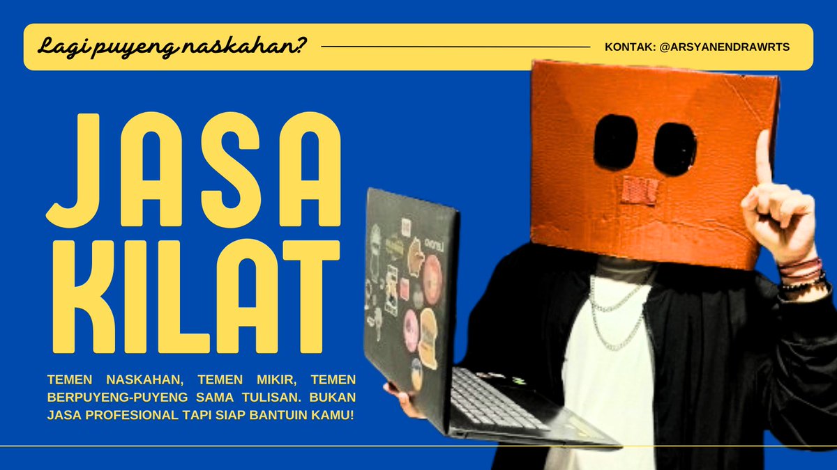 Halo guys, aku Arsya, penulis novel thriller yang salah satu karyanya terbit mayor. Kalau kamu butuh temen mikir buat naskahmu, jangan buru-buru masukin naskahmu ke akal imitasi! Mendingan pakai Jasa Kilat!! ⚡

#zonauang #zonaba