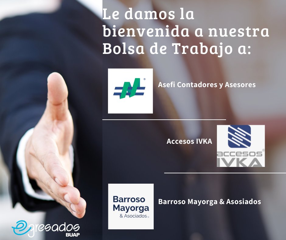 La Coordinación de Egresados le da la Bienvenida a las empresas vinculadas a través de la Plataforma, quienes brindarán oportunidades laborales en nuestra Bolsa de Trabajo 🤝 

💻egresados.buap.mx