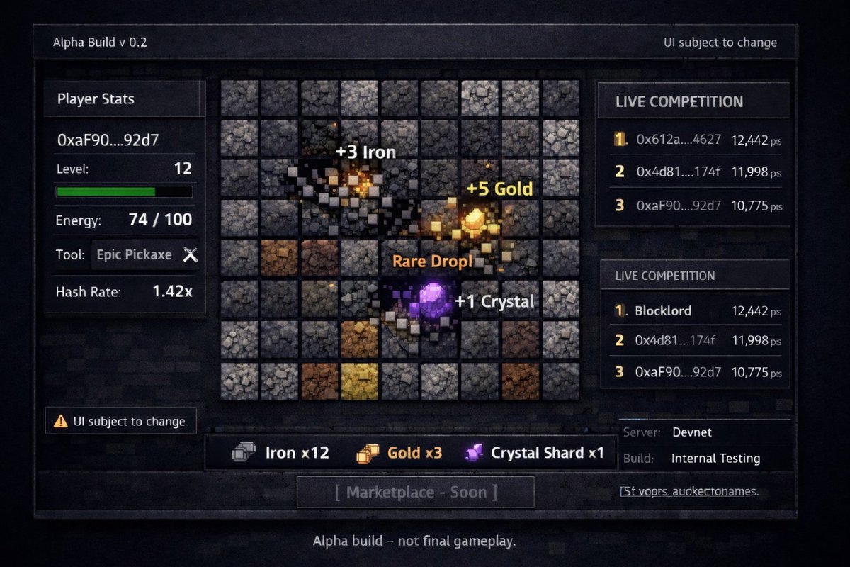 mineblesol's tweet photo. Internal alpha build.

Still balancing economy + progression.
Marketplace coming soon.

We’re building for players who stay. https://t.co/ZThN9bSMYY