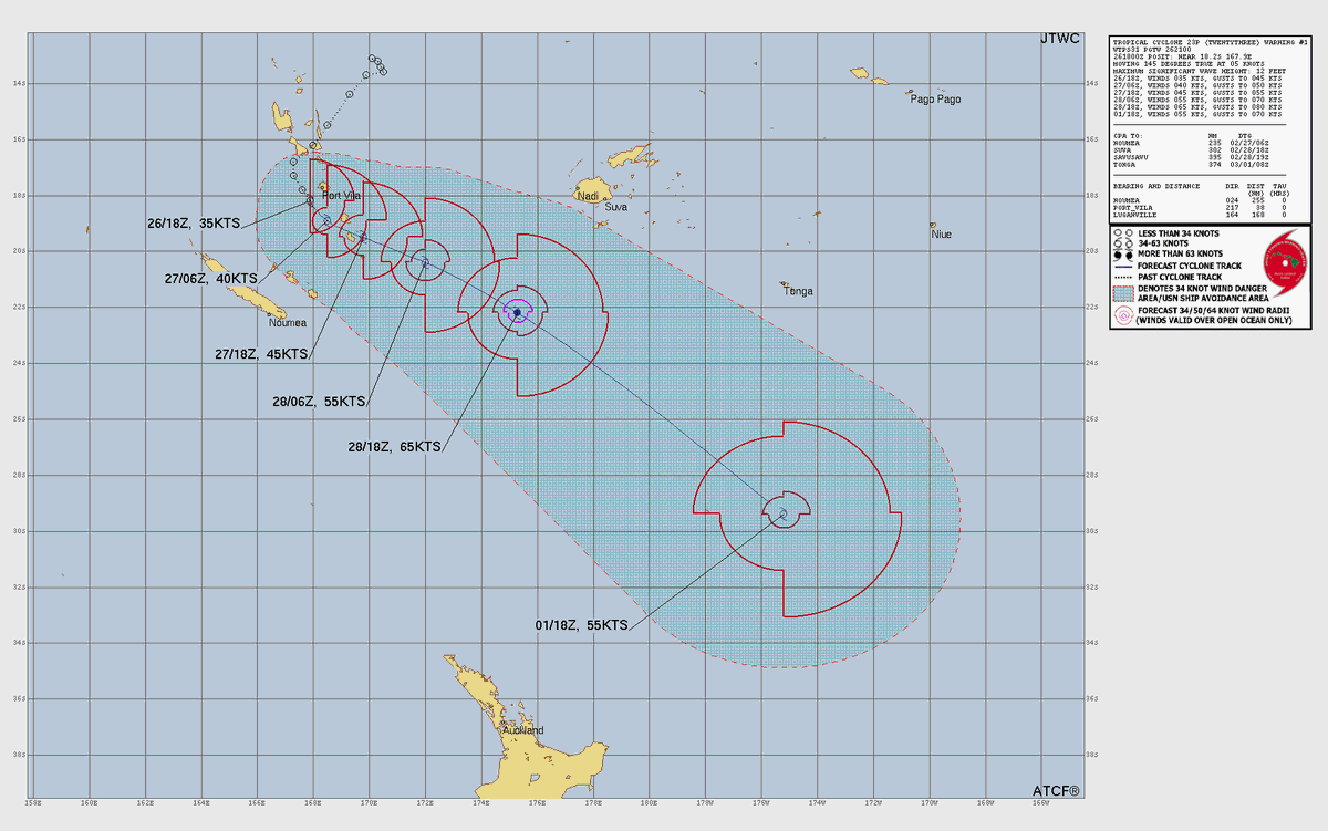 VortixWx's tweet image. We have a tropical cyclone in the SPac that's currently bringing heavy rain to #Vanuatu. This is #23P &amp;amp; it's gonna move through 🇻🇺 &amp;amp; peak as a C1 cyclone (SSHWS). We could finally get a named storm out of this, which would be #Urmil. 
#tropicswx #VUTwx