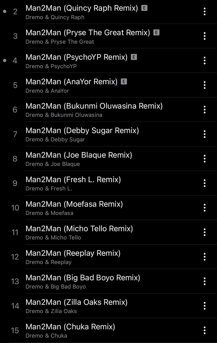 🚨Dremo releases “Man2Man” Remix album (Vol. 2), including versions of 15 new artistes 📀

PRYSE THE GREAT
PSYCHOYP
ANAYOR
BUKUNMI OLUWASHINA
DEBBY SUGAR
JOE BLAQUE
FRESH L
MOEFASA
MICHO TELLO
REEPLAY
BIG BAD BOYO
ZILLA OAKS
CHUKA

🚨OUT NOW🚨