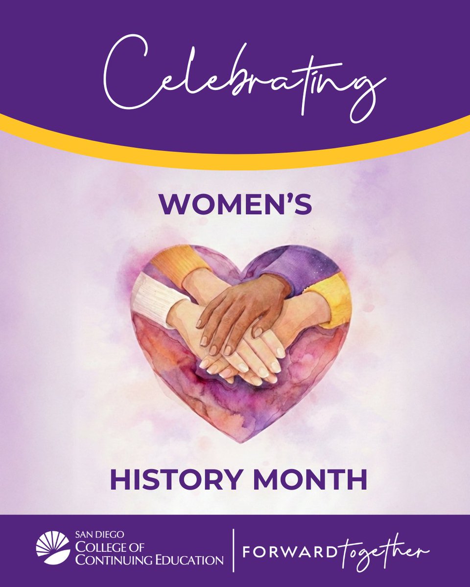 SDCCEEDU's tweet image. This Women's History Month, we honor the achievements and voices of women in our community, students, leaders, and changemakers who inspire a more inclusive and empowered world.

#SDCCE #WomensHistoryMonth #EmpowerHer