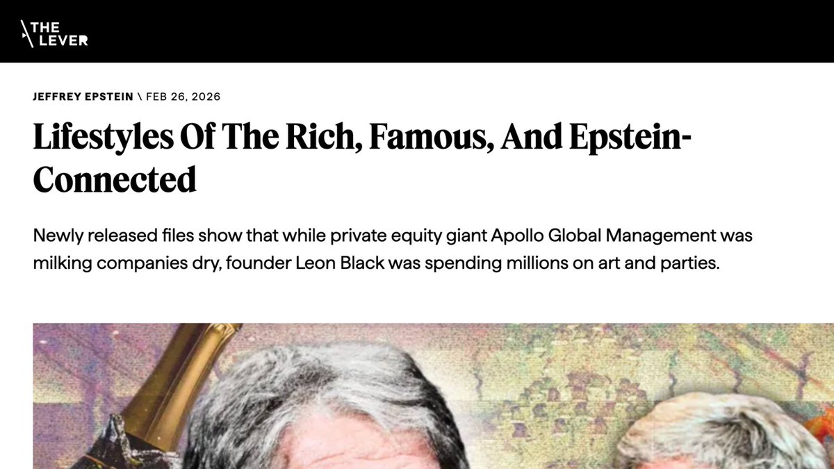 🚨 New files reviewed by The Lever show Apollo founder Leon Black spent $1.2 billion in five years on Picassos, private jets, rare books, jewelry, and a $3M birthday party featuring Elton John.

At the same time, Apollo was buying up hospitals and companies, squeezing workers and