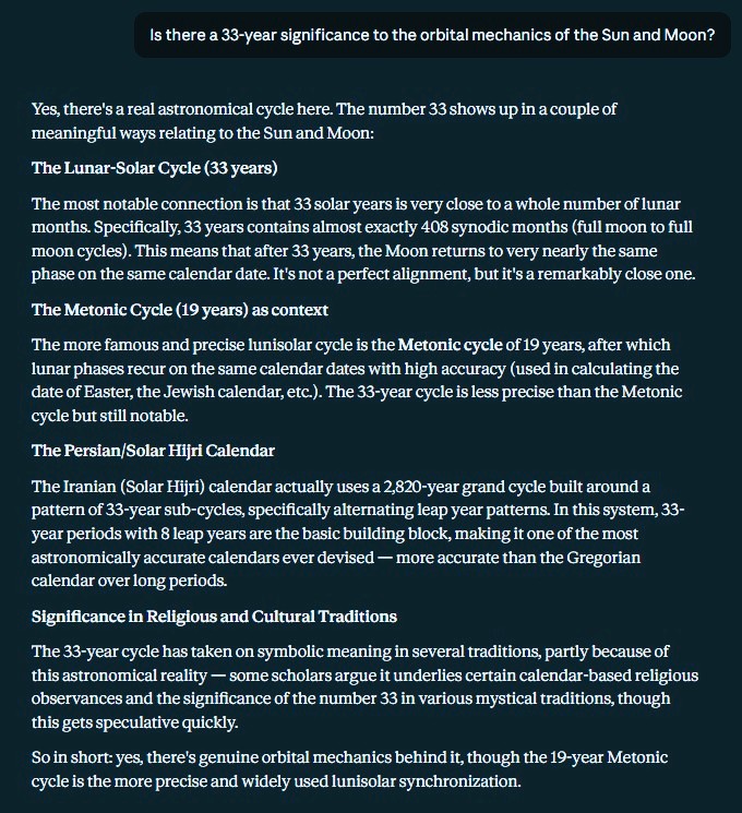 Lunar-Solar cycle: 33 years.