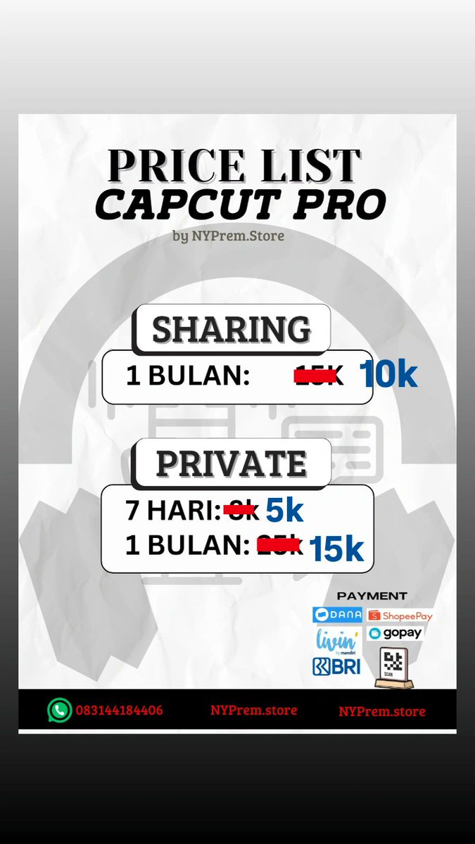 minnyqute's tweet photo. ‼️ PROMO CAPCUT 😍✨ yuuu guys trusted dan insha Allah amanah 100% ✅ tersedia Netflix Canva Capcut Disney YouTube Iqiyi zoom HBO loklok dll. beli langganan apk premium ☎️https://t.co/0OejYcSww2
#zonauang #zonajajan #freelance #promo #capcut https://t.co/7TPa5PYazX