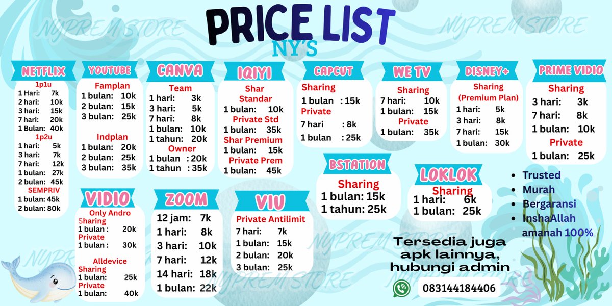 minnyqute's tweet photo. ‼️ PROMO CAPCUT 😍✨ yuuu guys trusted dan insha Allah amanah 100% ✅ tersedia Netflix Canva Capcut Disney YouTube Iqiyi zoom HBO loklok dll. beli langganan apk premium ☎️https://t.co/0OejYcSww2
#zonauang #zonajajan #freelance #promo #capcut https://t.co/7TPa5PYazX