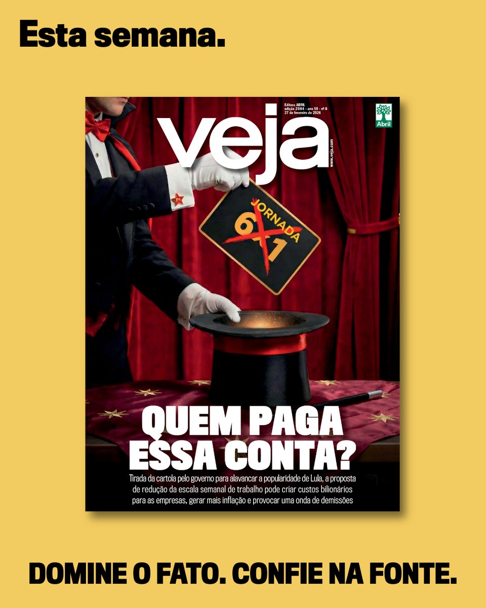 VEJA's tweet photo. Tirada da cartola pelo governo para alavancar a popularidade de Lula, a proposta de redução da escala semanal de trabalho pode criar custos bilionários para as empresas, gerar mais inflação e provocar uma onda de demissões.

Leia mais na reportagem de capa de #VEJA: https://t.co/6dx9uVoUS0