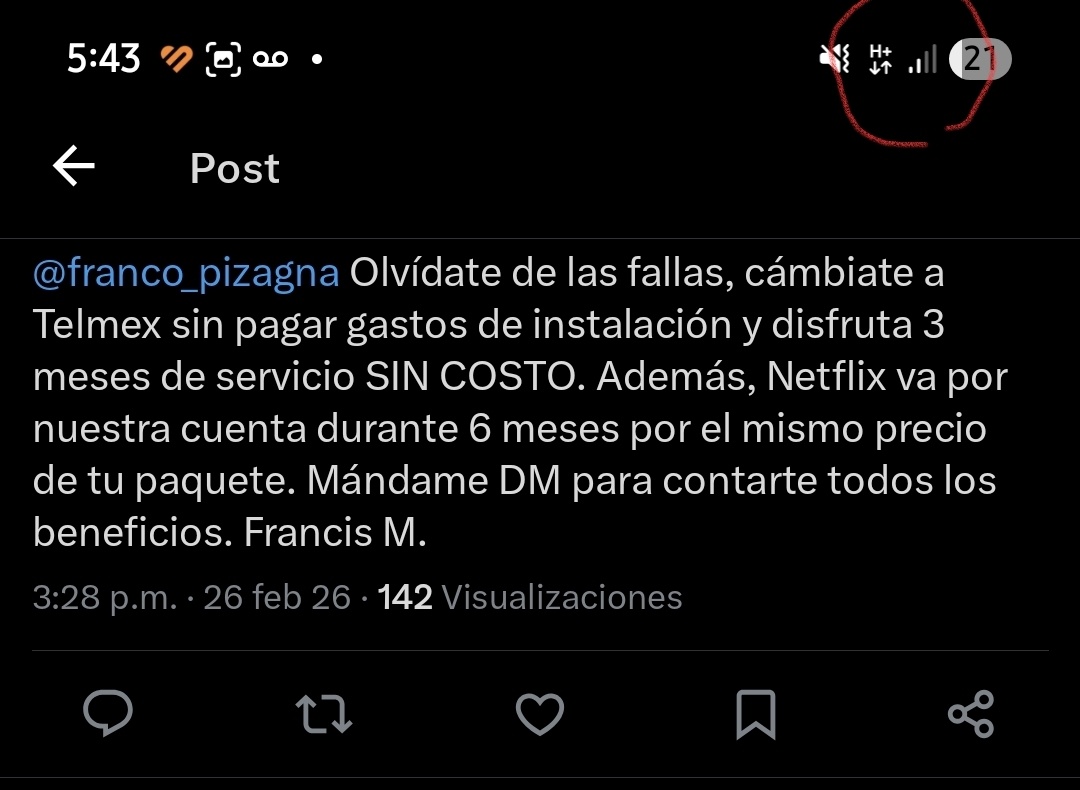 elmono01's tweet photo. @TELMEXSoluciona @franco_pizagna @izzi_mx Cuando me mudé a mi actual domicilio, arrastré mi plan telmex con fibra óptica...nunca funcionó decentemente, puras intermitencias, y varios años con el mismo problema.
Ahora, telcel es otro caso...también si se mantiene media hora en 4g, es fiesta, siempre en 3g y H+ https://t.co/SeennrV9Ha