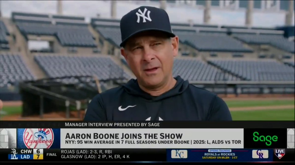 Aaron Boone on the Yankees running it back in 2026 with a similar roster to last Postseason:
“Reality is we have 24 of the 26 guys that were in the playoffs... These are the guys I want to run it back with.”
MLB Network + @SageUSAmerica