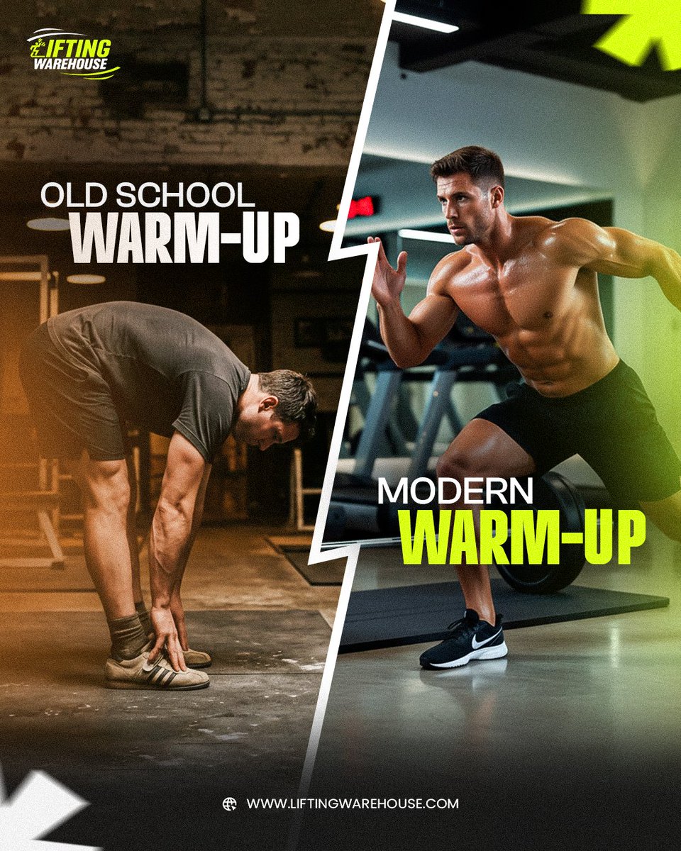 Liftingwhouse's tweet photo. Old-school warm-up: touch your toes… then lift.
Modern warm-up: raise temp + mobilize joints + activate muscles… then lift.

Research shows dynamic warm-ups boost explosive performance, while long static stretching right before lifting can reduce it. https://t.co/oyKzyGfPN5