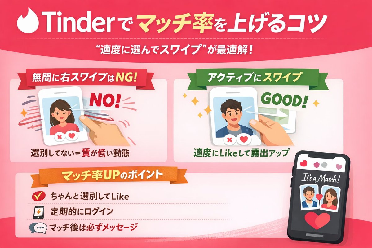 omepra14's tweet photo. 【Tinderの裏技④】
ガチ結論

スワイプ数そのものよりも

✔ 選別しているか
✔ アクティブか
✔ マッチ後に動いているか

ここが評価ポイント。 https://t.co/Xr6TPRRBcp