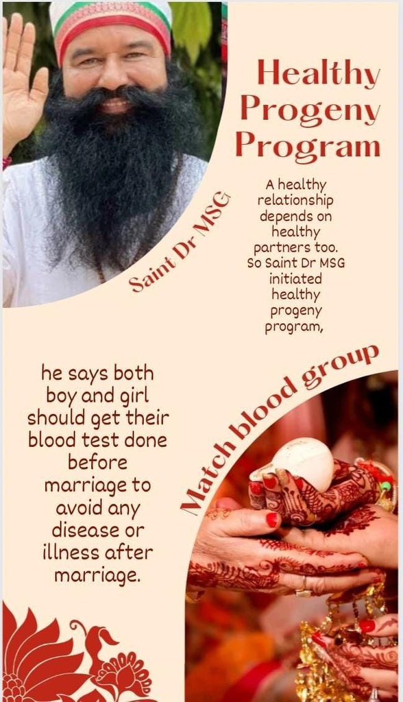 neetuvermainsa's tweet image. #CompatibilityTest Little care before marriage can save your kid from genetic disorder, so follow healthy progeny program started by Saint Gurmeet Ram Rahim Ji. 
#ThingsToCheckForMarriage
