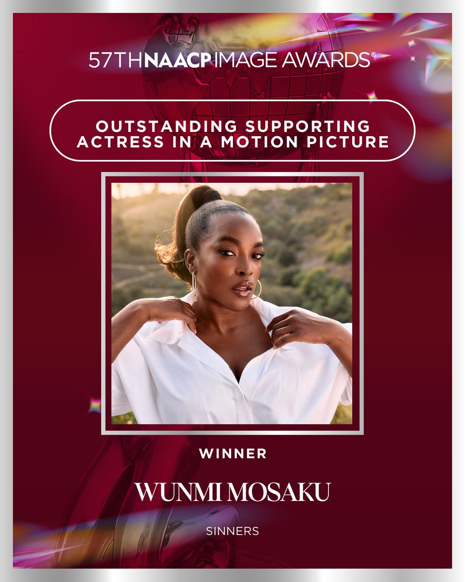 naacpimageaward's tweet photo. Grace. Depth. Power. Congratulations to @wunmimosaku on winning the 57th #NAACPImageAwards for Outstanding Supporting Actress in a Motion Picture. We see you!  💙✨ https://t.co/byWFFP6yNY