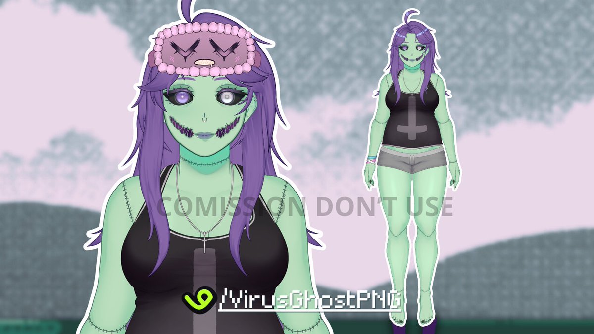 New clothes model made for <a href="/KezAMorta/">Kezahe, a Morta {VtuberBR} 🏳️‍⚧️ 🧟‍♀️</a> !

Thanks for preference and pacience my child! 💜💚
#VGenComm #comm #commissionsopen #modelvtuber #vtuber