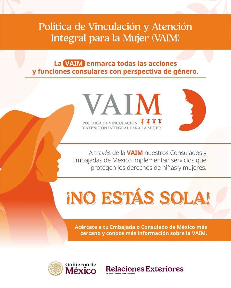 Do you know what VAIM is?

¿Sabes qué es el VAIM?

#VAIM #AcércateATuEmbajada #AcércateATuConsulado #ProtecciónConsular #ConsuladodeMéxico #EmbajadadeMéxico #ProtecciónPreventiva #Noestassola #8M