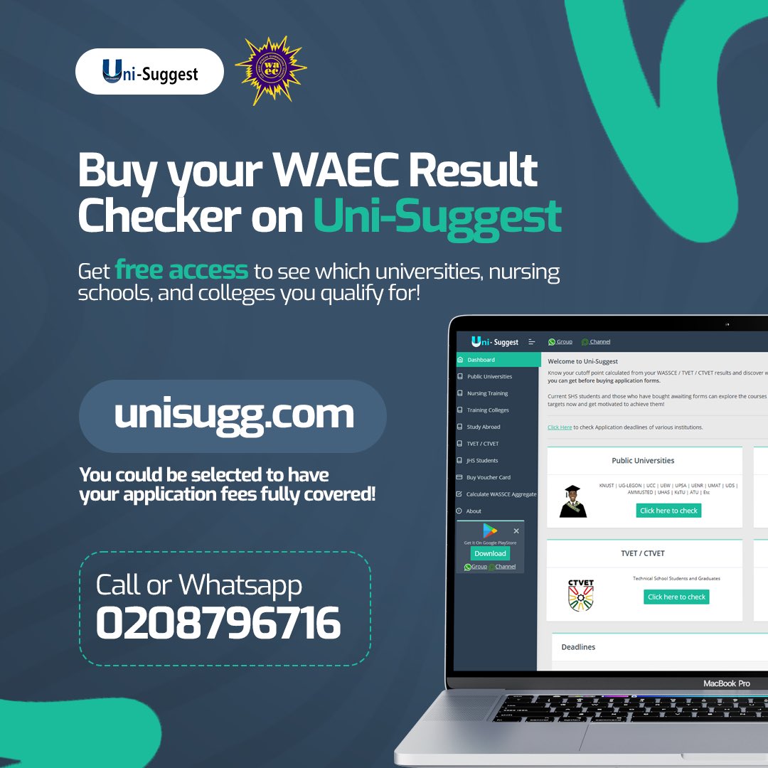 unisuggest8's tweet photo. WAEC has released the NOVDEC 2025 results ❗👀

Buy your results Checker from Uni-Suggest, at https://t.co/0Qk6MD98Lz, and also use it to check the universities, nursing schools and colleges you can get for free..
#wassce #novdec #ghana https://t.co/RCTOuxgzNH