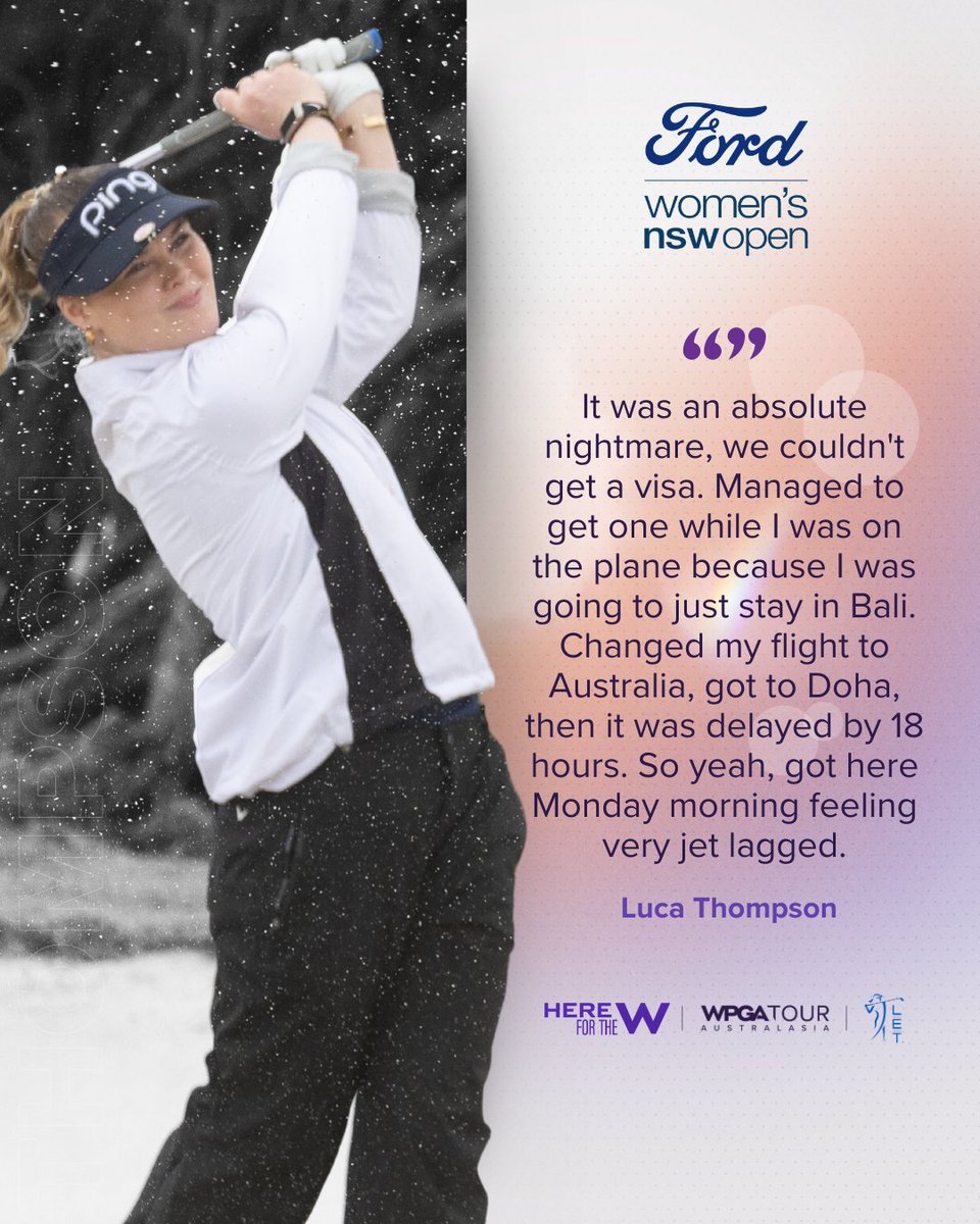 WPGATour's tweet photo. How it started➡️How it’s going

From travel chaos to 4-under, Luca Thompson fires 9 birdies in Round 1 of the Ford Women’s NSW Open ⛳️

@GolfNSW | #NSWOpenGolf