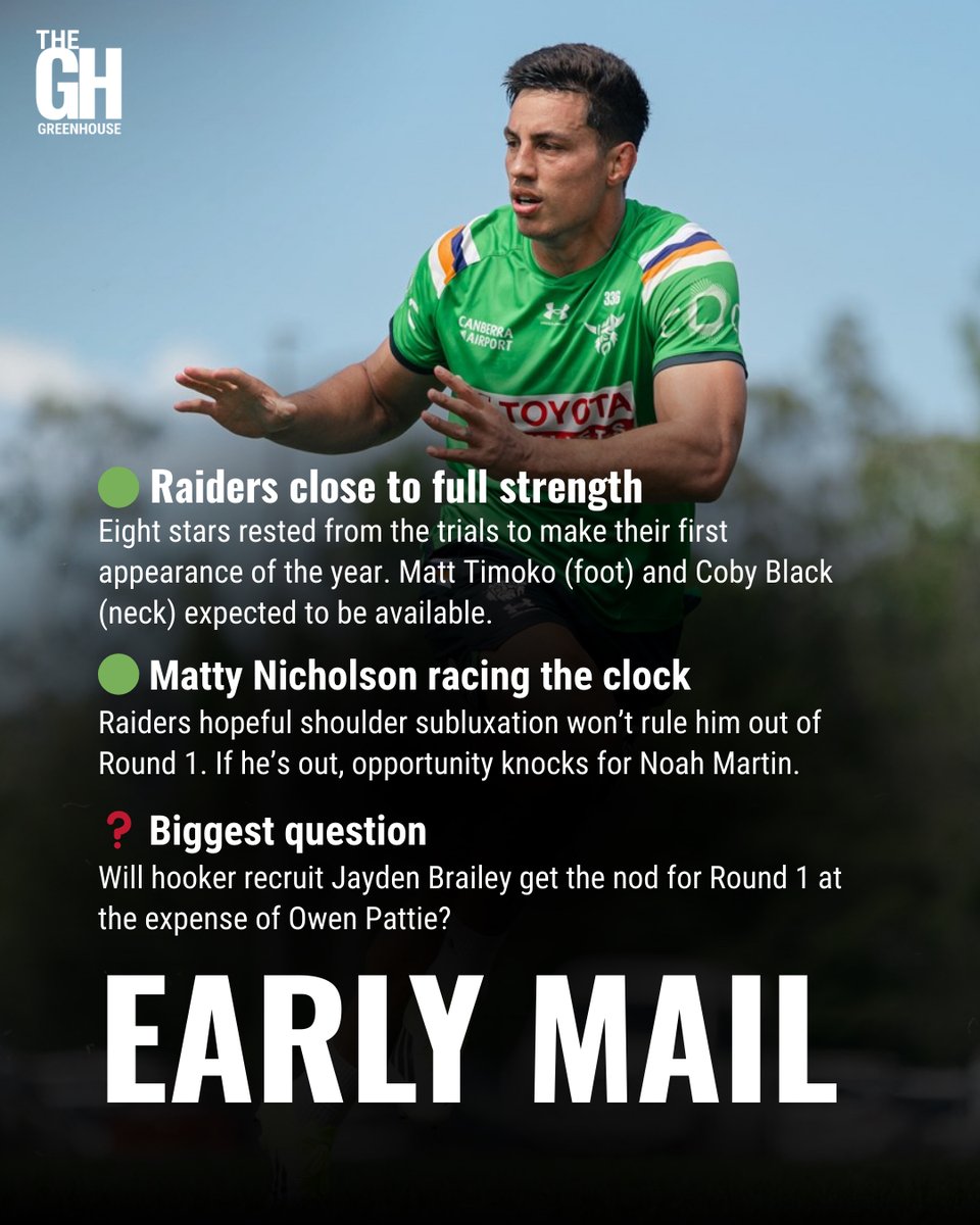 EARLY MAIL: The Canberra Raiders’ season opener against the Sea Eagles is just over a week away! All the early mail, plus a whole lot more in our game day preview! 🏉📋📊📺👉 ow.ly/FgVm50YmNCG

#NRL #NRLManlyRaiders #WeAreRaiders #CanberraRaiders