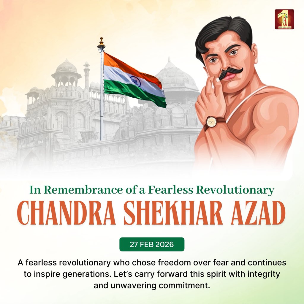Remembering the courage and sacrifice of Chandra Shekhar Azad Ji on his martyrdom day.
His fearless spirit and deep love for the nation continue to inspire generations to stand strong for truth and freedom.
