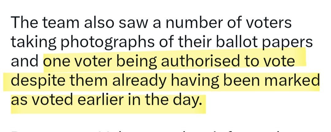 This is beyond deeply concerning-duplicate voting &amp; family voting has been witnessed in 15/22 stations at the #GortonAndDenton election,which breaches the secret ballot-illegal under the 2023 Ballot Secrecy Act. If this is happening in clear view how can postal votes be trusted?!