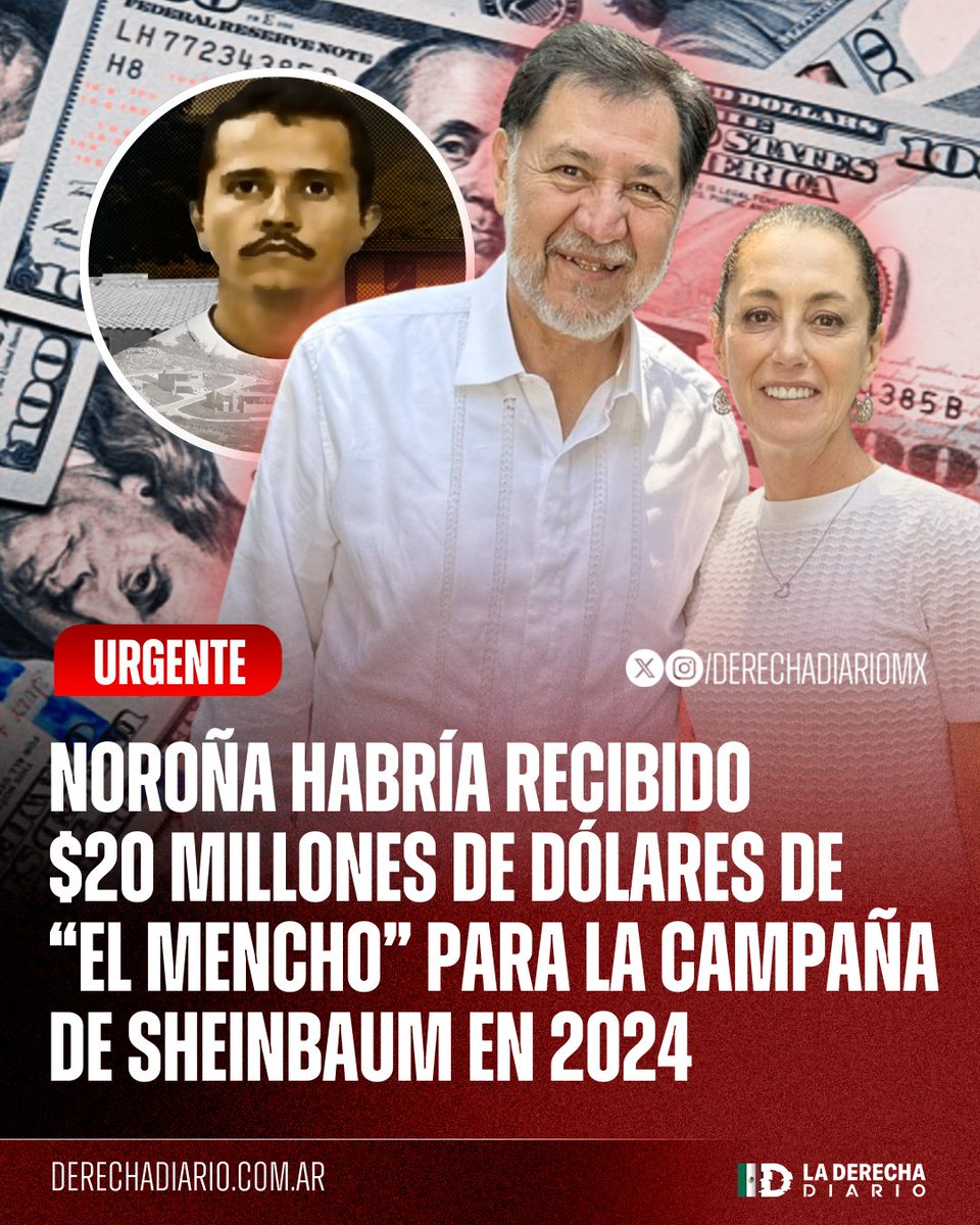 🚨🇲🇽 | #URGENTE NARCOPARTIDO: El desgraciado Fernández Noroña habría recibido 20 millones de dólares de "El Mencho" para financiar la campaña presidencial de Sheinbaum en 2024, a quien apoyó promoviendo su voto en zonas de influencia del cártel,  según una investigación de Anabel