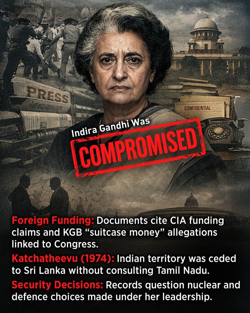 BJP4MP's tweet image. केजीबी व सीआईए से पैसे लेने से लेकर कच्चातिवु द्वीप को लुटाने तक - कांग्रेस की कथित 'आयरन लेडी' ने कालांतर में हमारे राष्ट्रीय हितों के साथ कई समझौते किए। 

#CompromisedCongress
#CompromisedIndiraGandhi