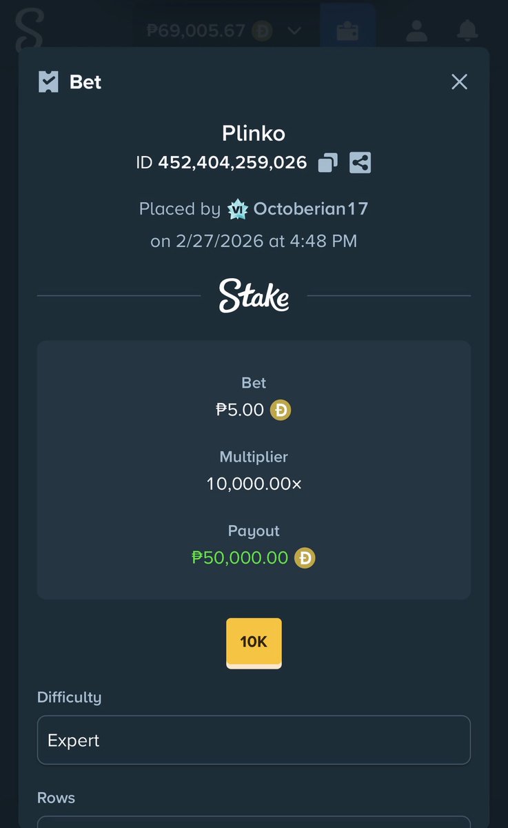 Am i lucky today? I hit 10000x on plinko i just tried it i should bet 50pesos thanks <a href="/Stake/">Stake.com</a>