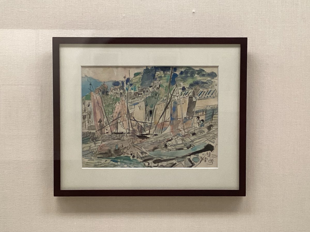 辻愛造《塩津》 左は水彩の新収蔵品、右は油彩の以前からある館蔵品で