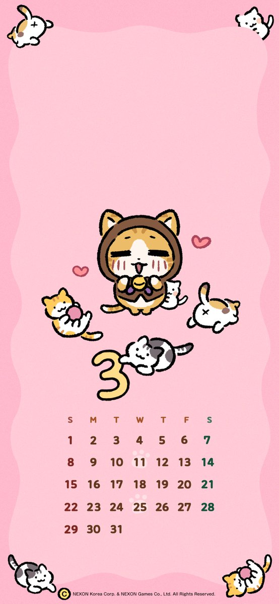 Myao_HTW_nxj's tweet photo. 3月のカレンダーを配布しますニャ～！！
みんな貰ってニャ！
猫ちゃん可愛いニャ～

（お願いがありますニャ、カレンダーを今後も続けるためには「いいね」「RP」「コメント」などをお願いしますニャ…！
評判が良ければまた作ってくれるはずニャ…！）

#ゆるみゃお
#カレンダー https://t.co/hmhAdUpMJE