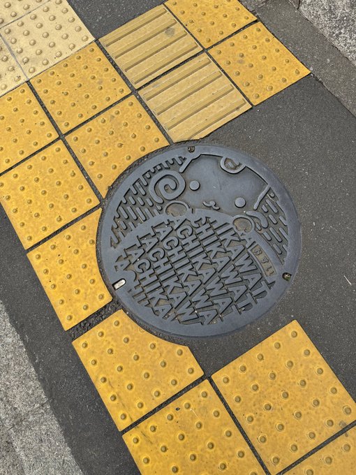 割と毎日歩いてるのに全然気付かんかったけど、近所のマンホールにくるりんおる(╹◡╹  )kawaii 